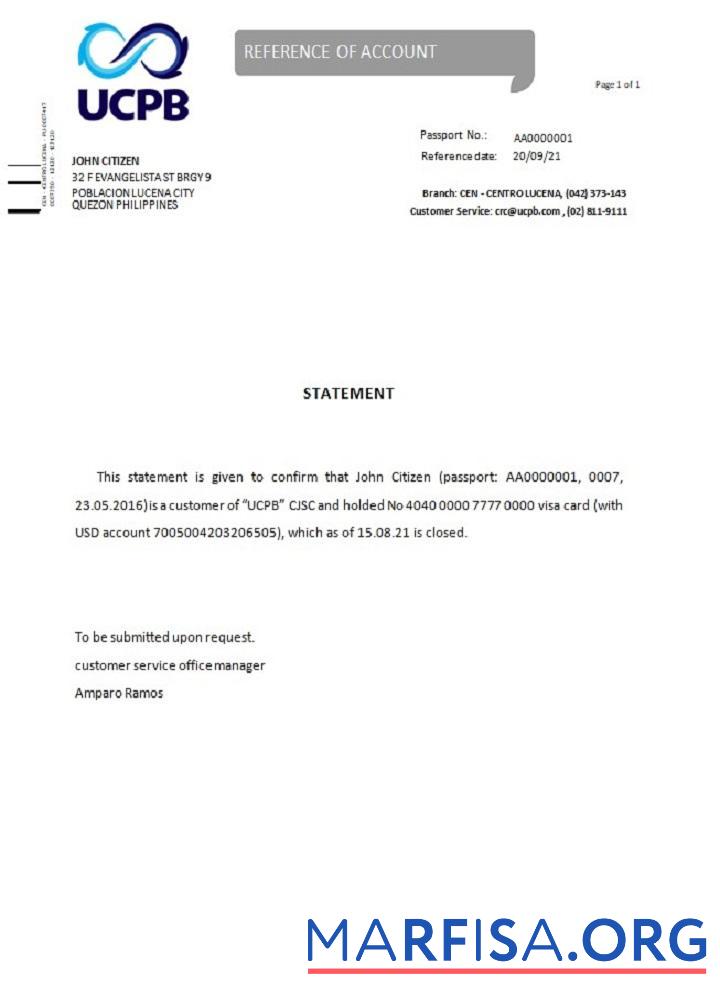 Realistic Philippines UCPB closure reference real example